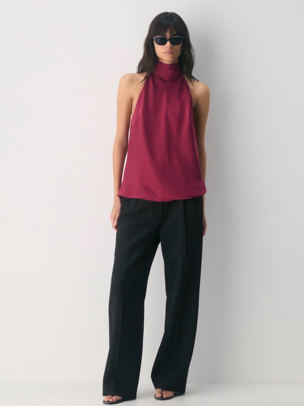 Aritzia Miami Satin Sleeveless High-Neck Halter Top in Wine
